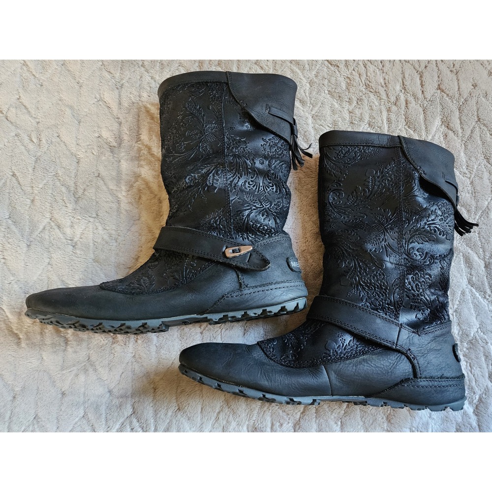 Merrell Black Leather Paisley Embossed Mid Calf Boots Womens 8.5